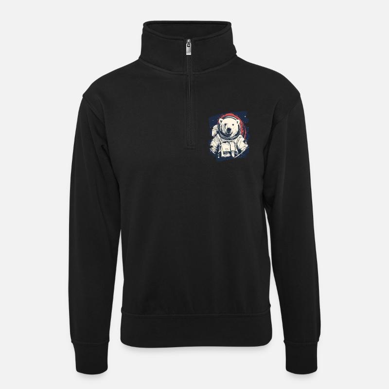 Eisbär Astronaut - Unisex Pullover mit Zip-Kragen - Schwarz