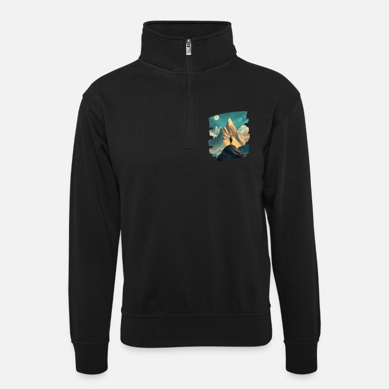 Berge - Unisex Pullover mit Zip-Kragen - Schwarz