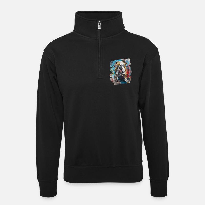 Bulldogge Kampfhund - Unisex Pullover mit Zip-Kragen - Schwarz
