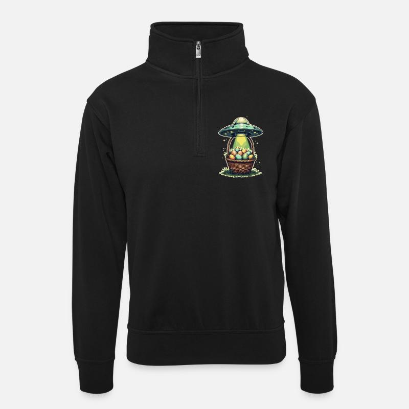 Alien Easter Egg Abduction Design - Unisex sweater with zip collar - black