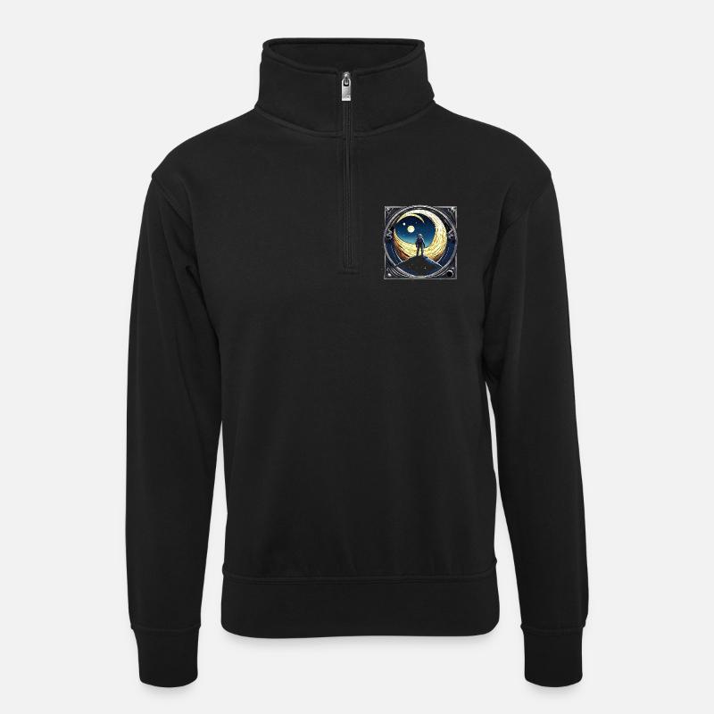 Space_01 - Unisex Pullover mit Zip-Kragen - Schwarz