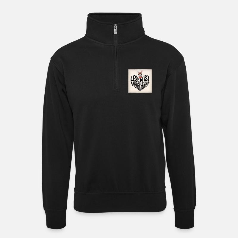 Lesezeit mit Hasencharme - Unisex Pullover mit Zip-Kragen - Schwarz
