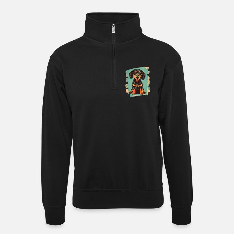 Dackel Dachshund - Unisex sweater with zip collar - black