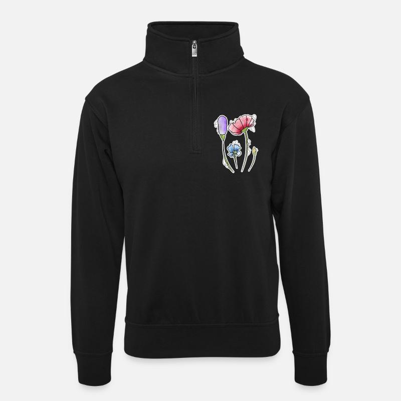 Blumen - Unisex Pullover mit Zip-Kragen - Schwarz