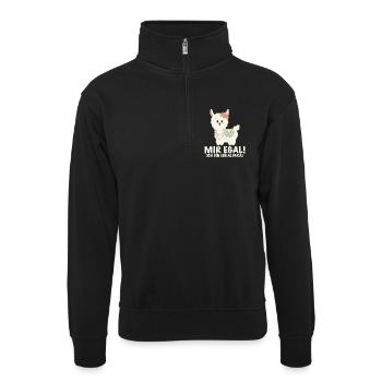 Alpaka mit lustigem Spruch und Blumen - Unisex Pullover mit Zip-Kragen - Schwarz - Vorne