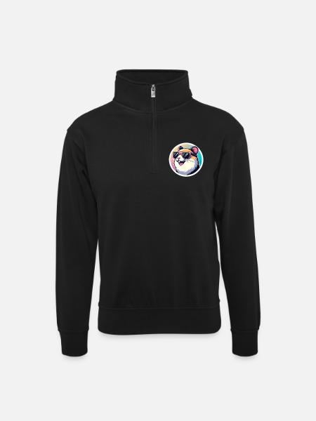 Hamster with sunglasses in pastel - Unisex sweater with zip collar - black