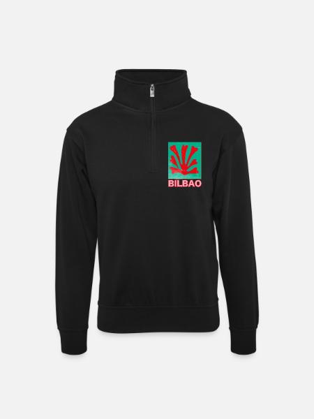 Bilbao Korallenflag Retro - Unisex Pullover mit Zip-Kragen - Schwarz