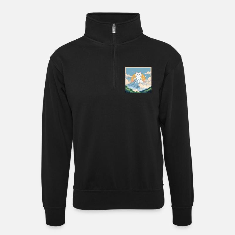 Fuji Kitten - Unisex Pullover mit Zip-Kragen - Schwarz