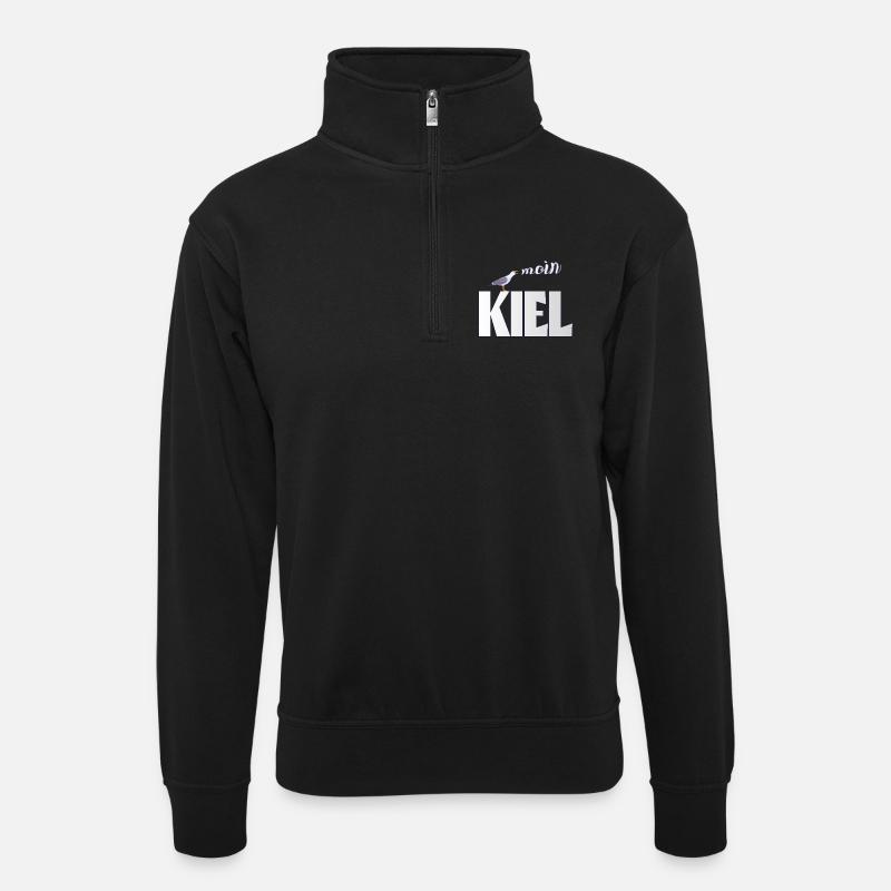 Kiel Möwe & Moin Design - Unisex Pullover mit Zip-Kragen - Schwarz