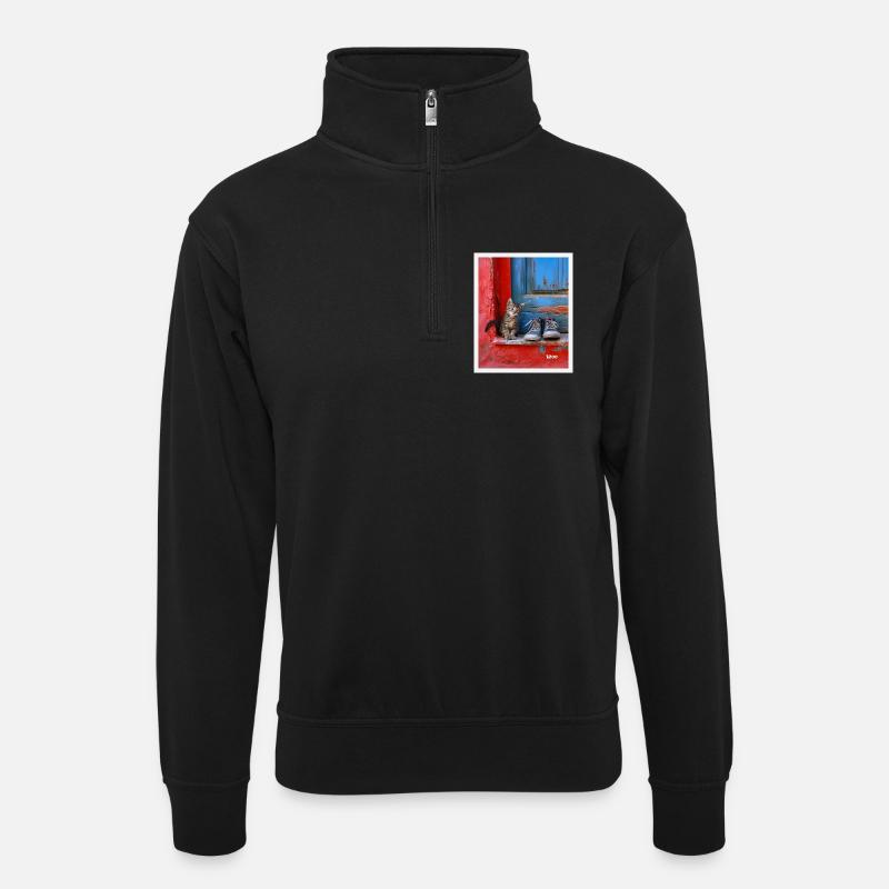 sweet cat - Unisex Pullover mit Zip-Kragen - Schwarz