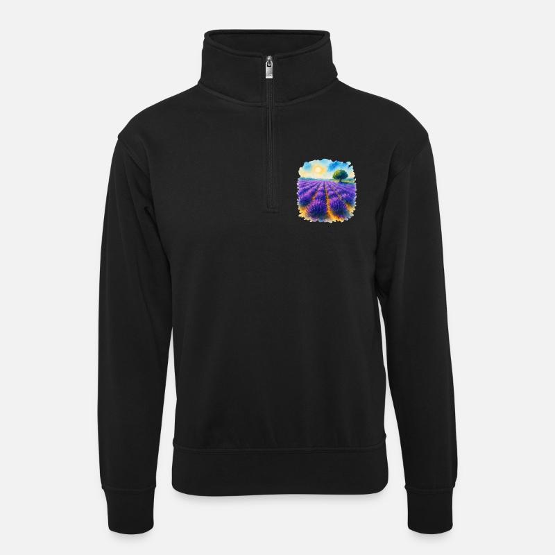Lavendelfeld - Unisex Pullover mit Zip-Kragen - Schwarz