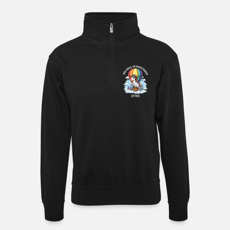 Luftikus-Einhorn - Unisex Pullover mit Zip-Kragen - Schwarz