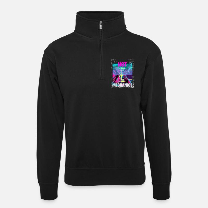 Hot Mechanics – Neon Monkey Garage Design - Unisex Pullover mit Zip-Kragen - Schwarz
