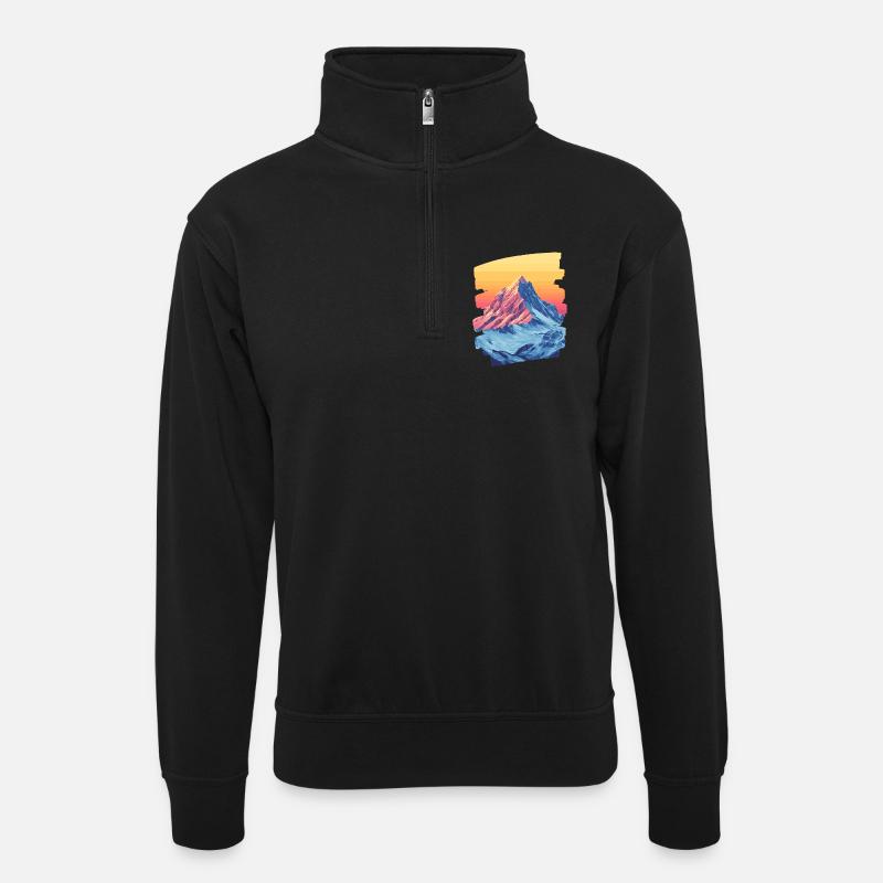 Mountains Climbing Climbers Hiking - Unisex sweater with zip collar - black