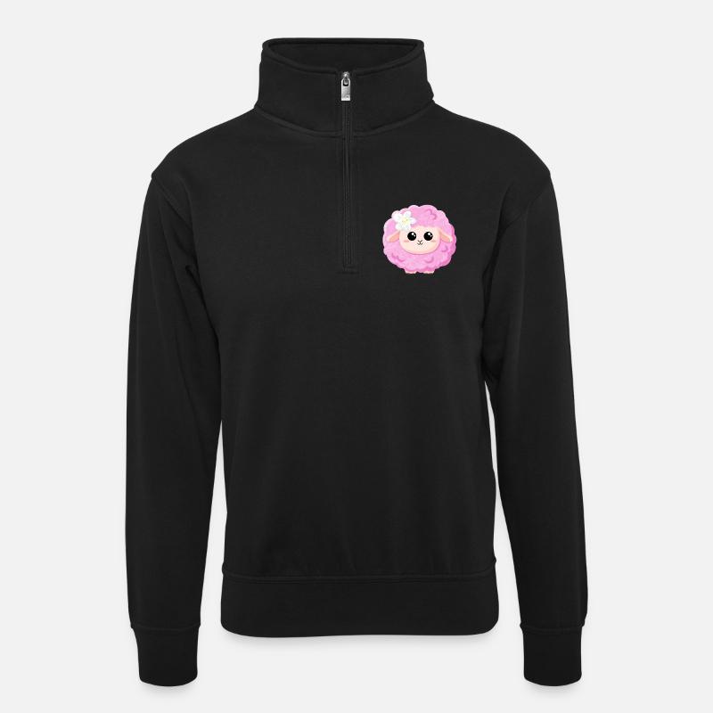 Süßes rosa Schaf - Unisex Pullover mit Zip-Kragen - Schwarz