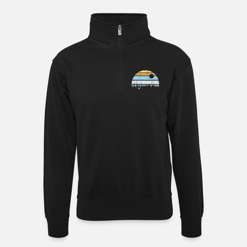 Ruhige Wald-Sonnenuntergangsszene - Unisex Pullover mit Zip-Kragen - Schwarz