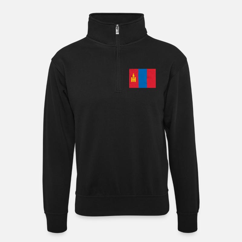 Flagge der Mongolei - Unisex Pullover mit Zip-Kragen - Schwarz