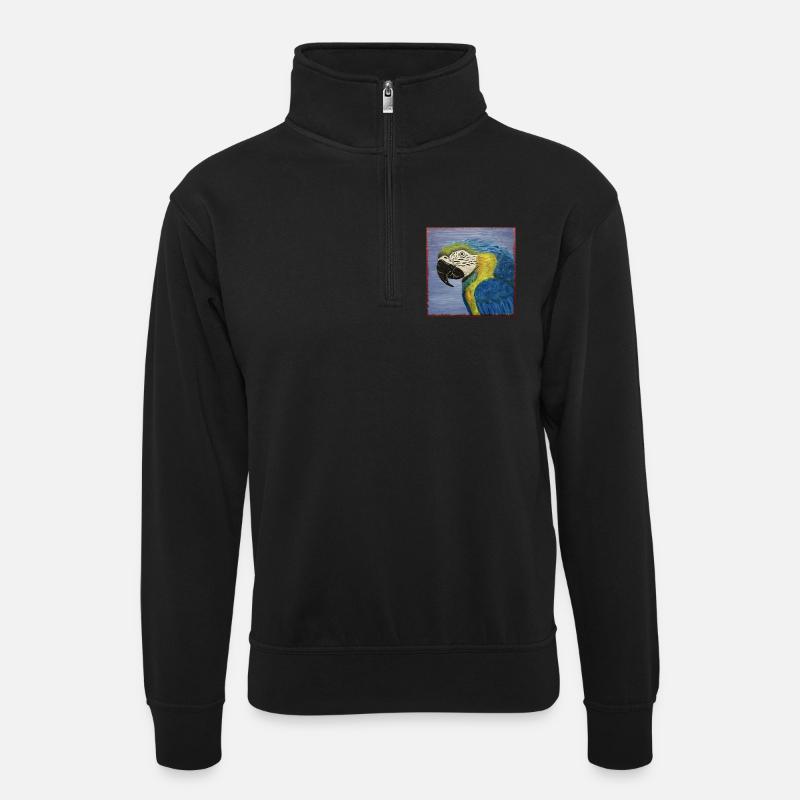 Ara Papagei - Unisex Pullover mit Zip-Kragen - Schwarz