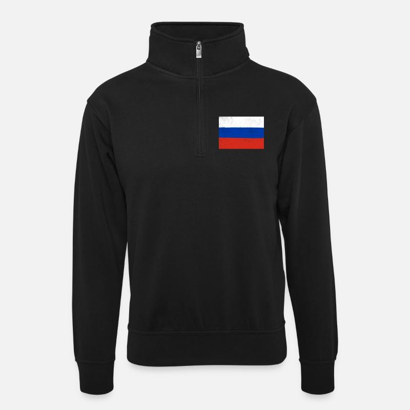 Flagge Russlands - Unisex Pullover mit Zip-Kragen - Schwarz