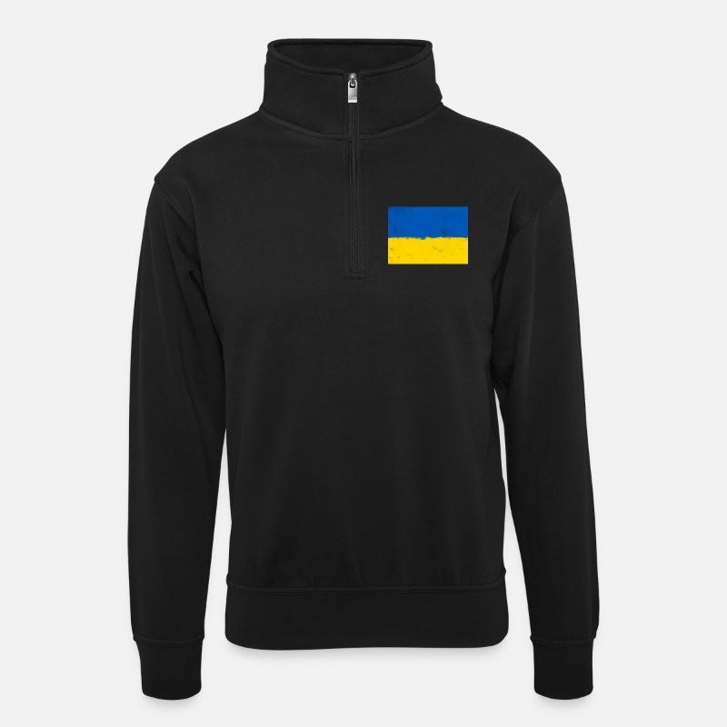 Flagge der Ukraine - Unisex Pullover mit Zip-Kragen - Schwarz