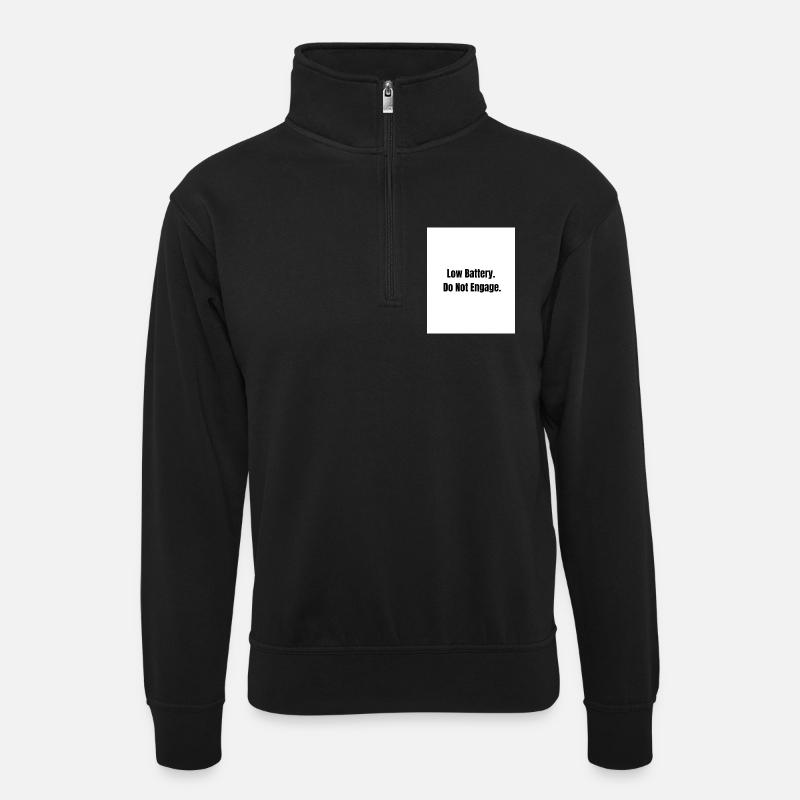 Low Battery – Social Mode Off - Unisex sweater with zip collar - black
