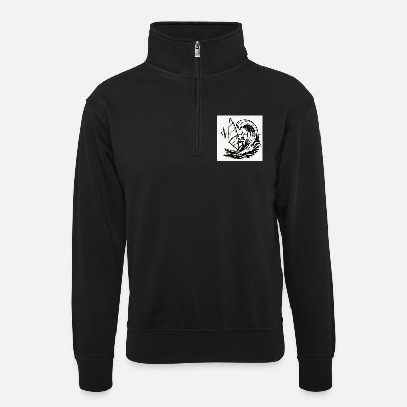 Surfer - Unisex Pullover mit Zip-Kragen - Schwarz