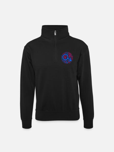 Gender muddle in circle design - Unisex sweater with zip collar - black