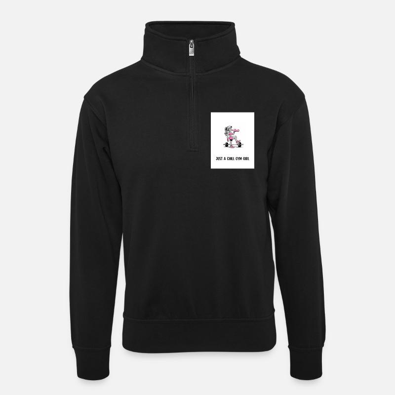 Chill Gym Mädchen Fitness Illustration - Unisex Pullover mit Zip-Kragen - Schwarz