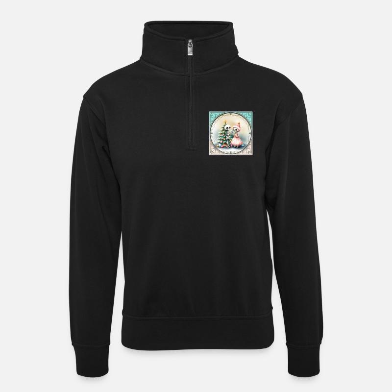 Christmas Skulls with Tree and Candy - Unisex sweater with zip collar - black