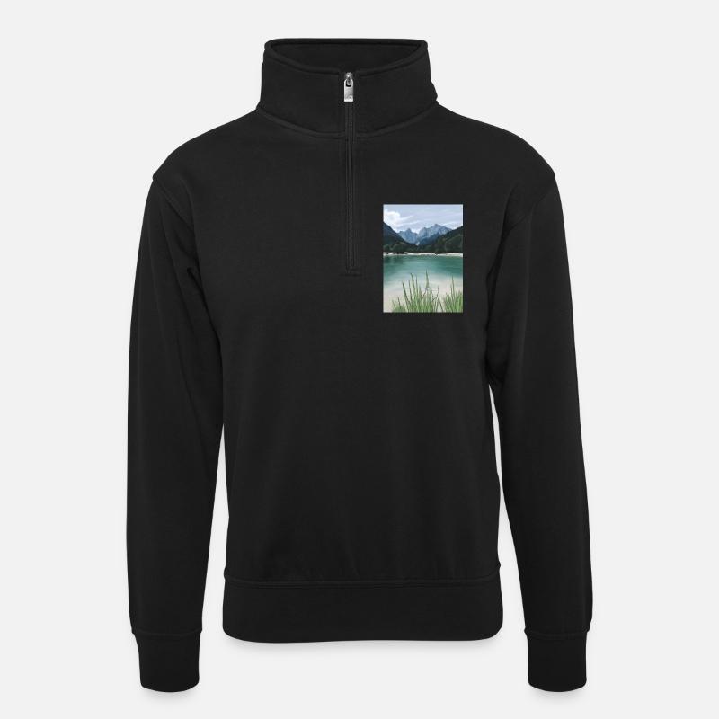 Lac et bois - Sweat col montant zippé unisexe - noir