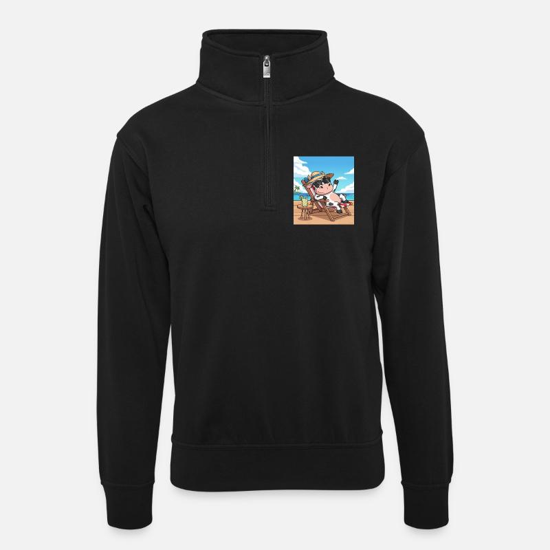 Coole Kuh - Unisex Pullover mit Zip-Kragen - Schwarz
