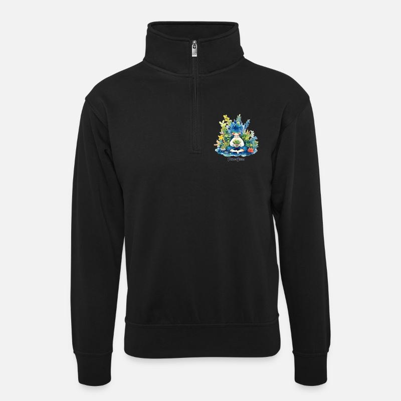 Pflanzlich - Unisex Pullover mit Zip-Kragen - Schwarz
