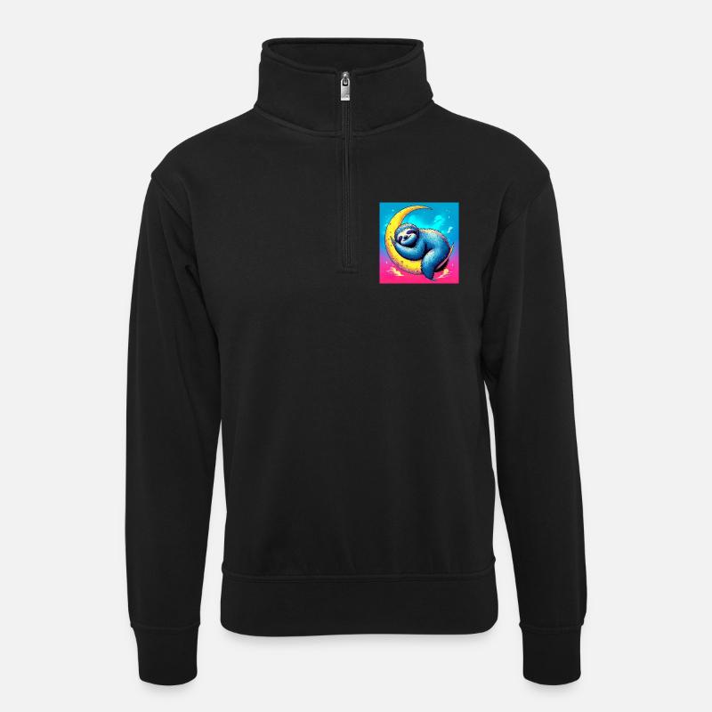 Faultier schläft auf dem Mond - Unisex Pullover mit Zip-Kragen - Schwarz