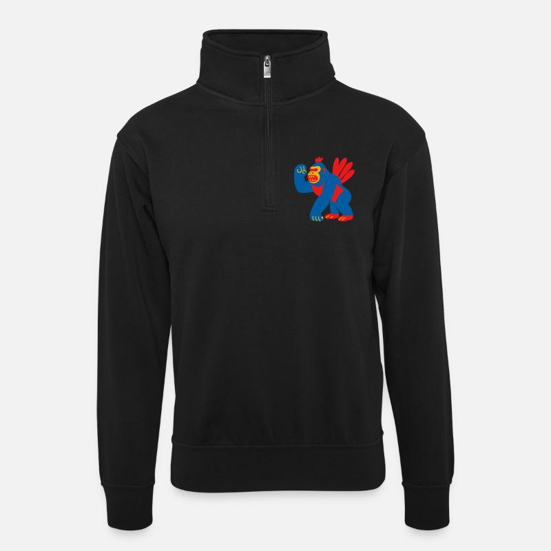 Popart Fantasy Gorilla - Unisex Pullover mit Zip-Kragen - Schwarz