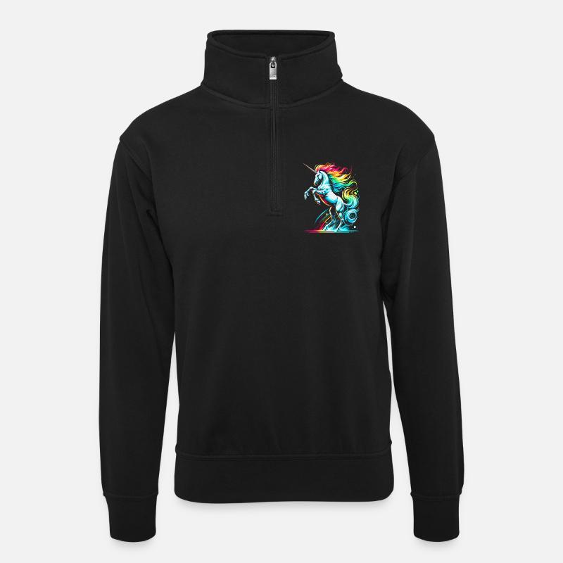 Lebendige Neon-Einhorn-Toleranz-Illustration - Unisex Pullover mit Zip-Kragen - Schwarz