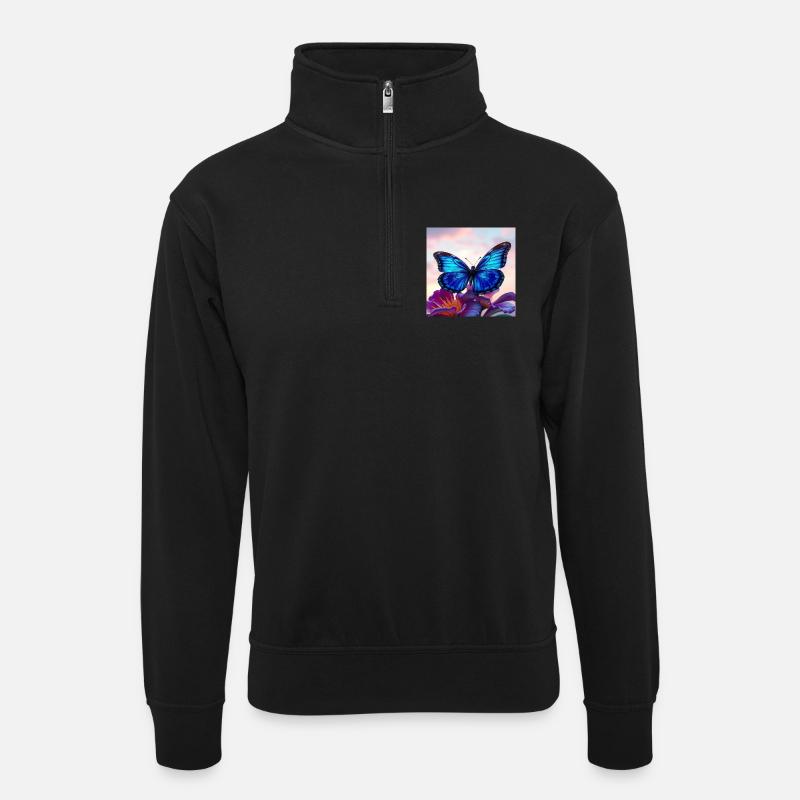 Schmetterling - Unisex Pullover mit Zip-Kragen - Schwarz