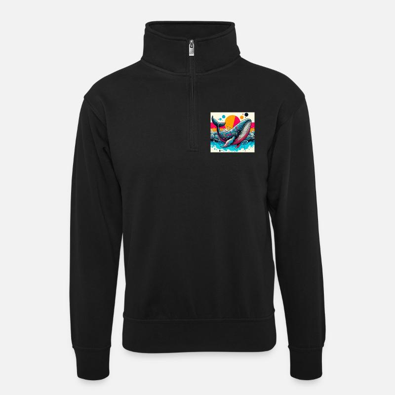 whale - Unisex sweater with zip collar - black