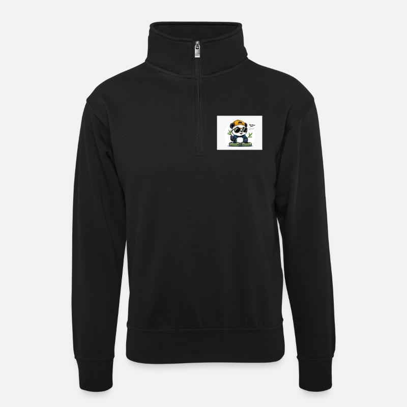 Panda DJ with Bamboo Sticks - Unisex sweater with zip collar - black