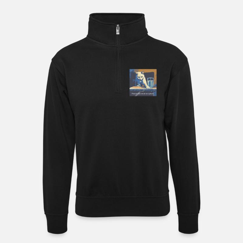 Katzenmotiv mit Friedensbotschaft - Unisex Pullover mit Zip-Kragen - Schwarz