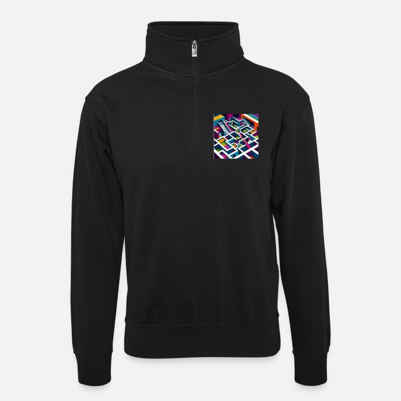 Abstractico Geometrisches Labyrinth - Unisex Pullover mit Zip-Kragen - Schwarz