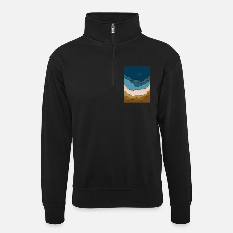 Abstract Beach Design - Surfboard in the Ocean - Unisex sweater with zip collar - black