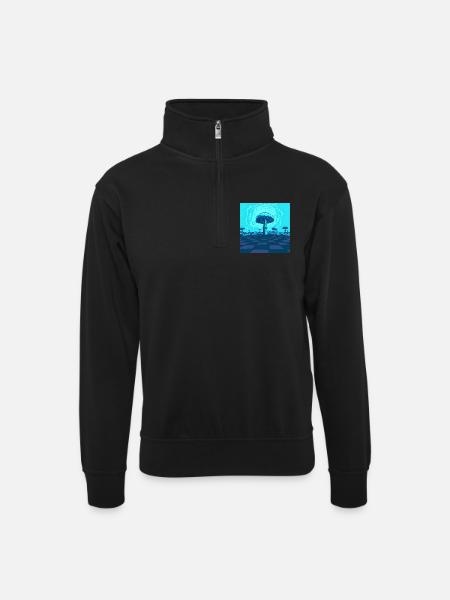 Futuristic Blue Psychedelic Mushroom Scene - Unisex sweater with zip collar - black