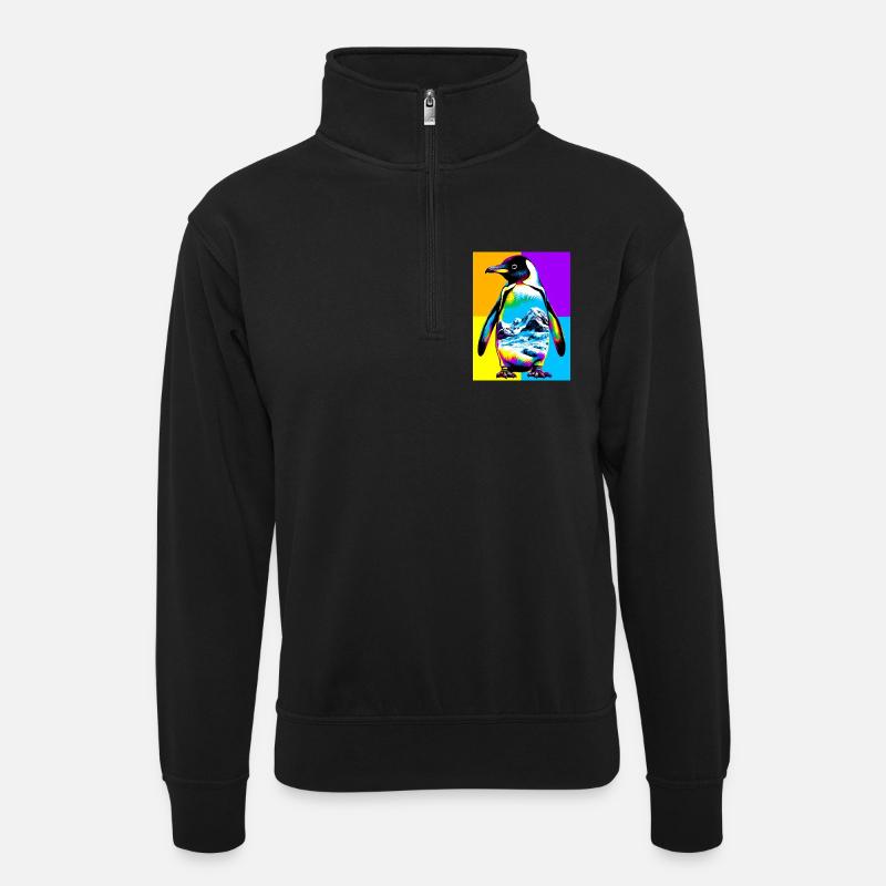 Pinguin - Unisex Pullover mit Zip-Kragen - Schwarz
