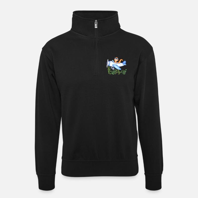 Regenwurm-Pilot rettet die Welt - Unisex Pullover mit Zip-Kragen - Schwarz