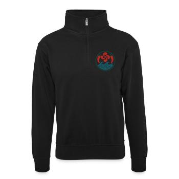 Tribal Spiral Pattern in Red and Blue - Unisex sweater with zip collar - black - Front