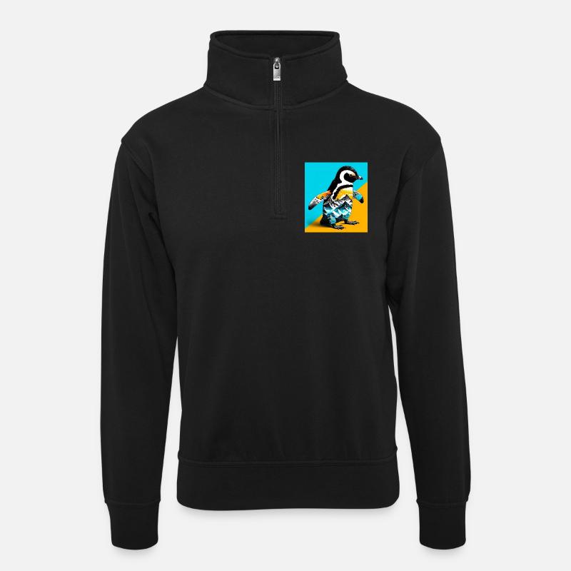 Pinguin - Unisex Pullover mit Zip-Kragen - Schwarz
