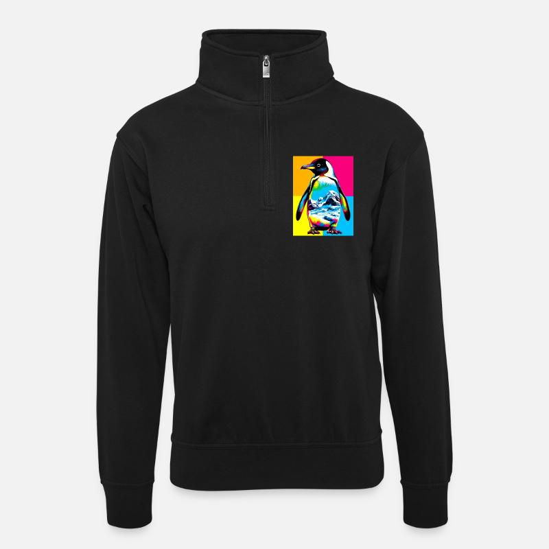 Pinguin - Unisex Pullover mit Zip-Kragen - Schwarz