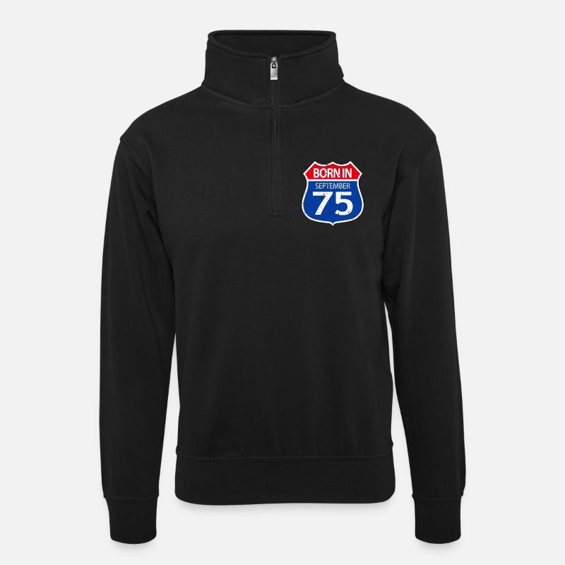 Geboren_im_September_75 - Unisex Pullover mit Zip-Kragen - Schwarz