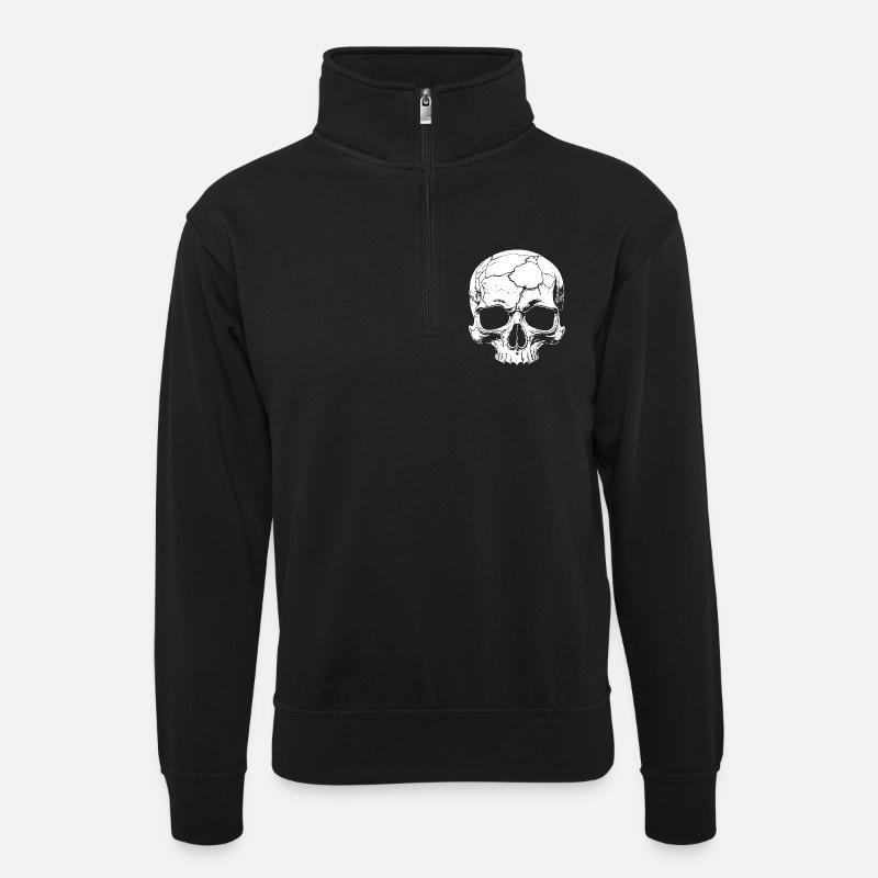 Abstract skull with cracks - Unisex sweater with zip collar - black