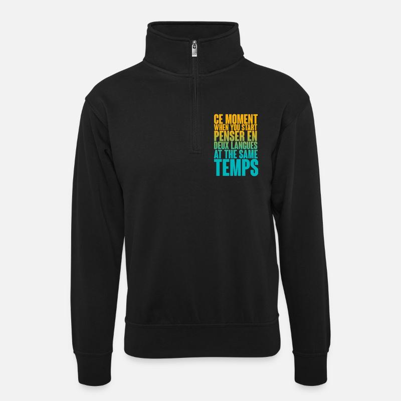 COOL SAYING FOR MULTILINGUALS, INTERNATIONAL - Unisex sweater with zip collar - black